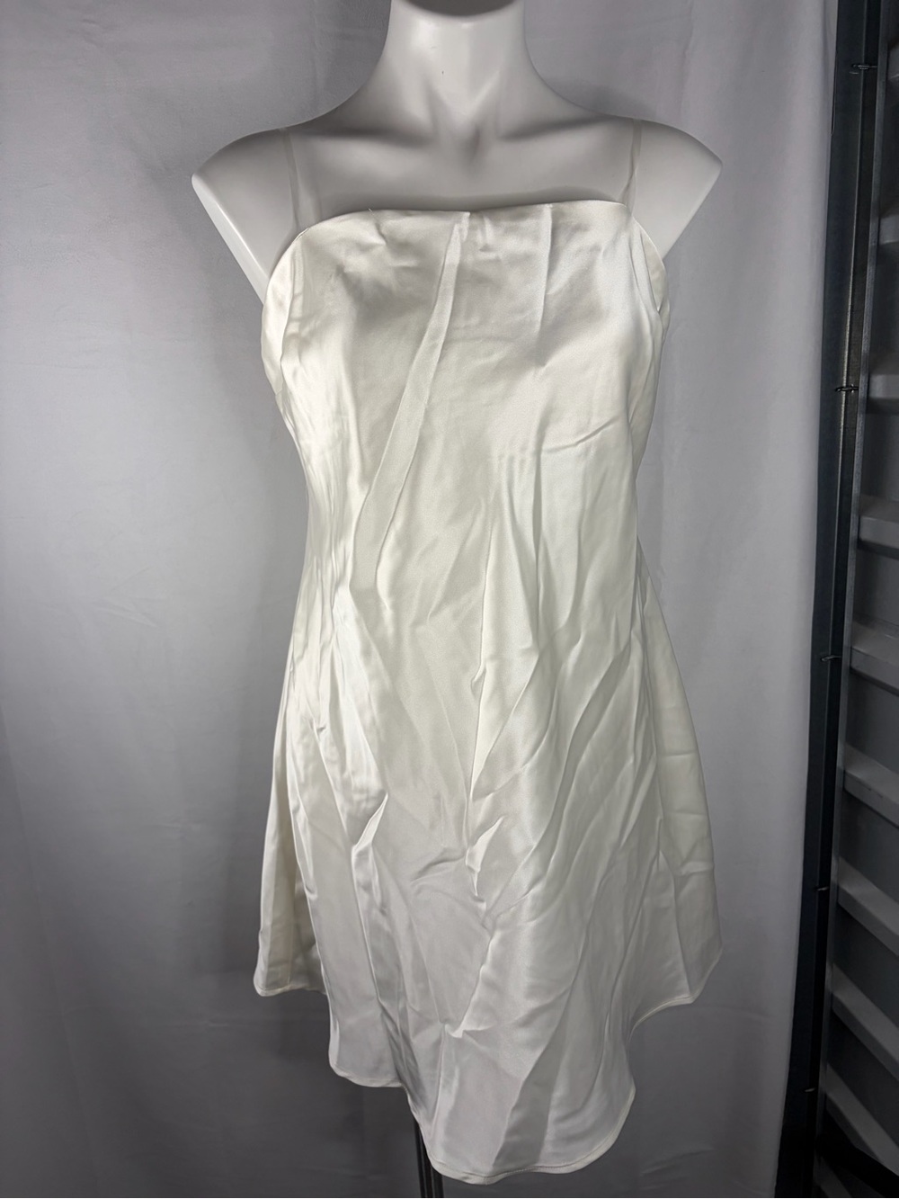 White Satin Strapless Slip Dress